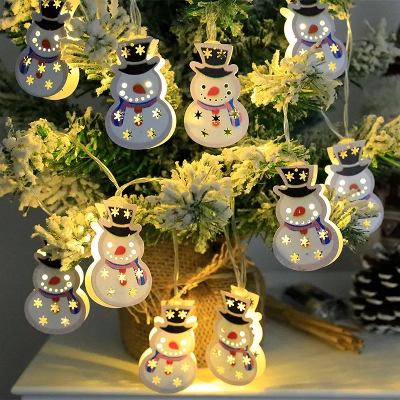 Christmas LED String Lights with Santa Elk and Snowman Shapes