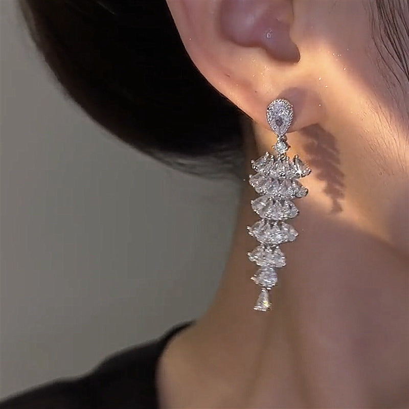 Sparkling Zircon Christmas Tree Drop Earrings for Women