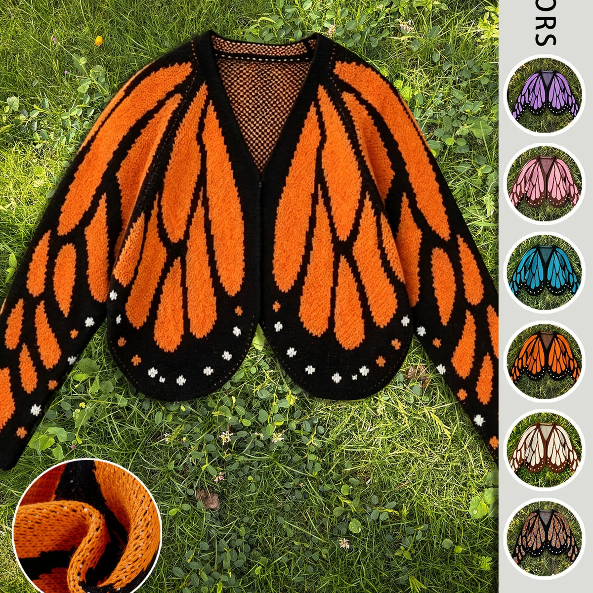 Women's Butterfly Knit Cardigan Sweater with Open Front, Long Sleeve