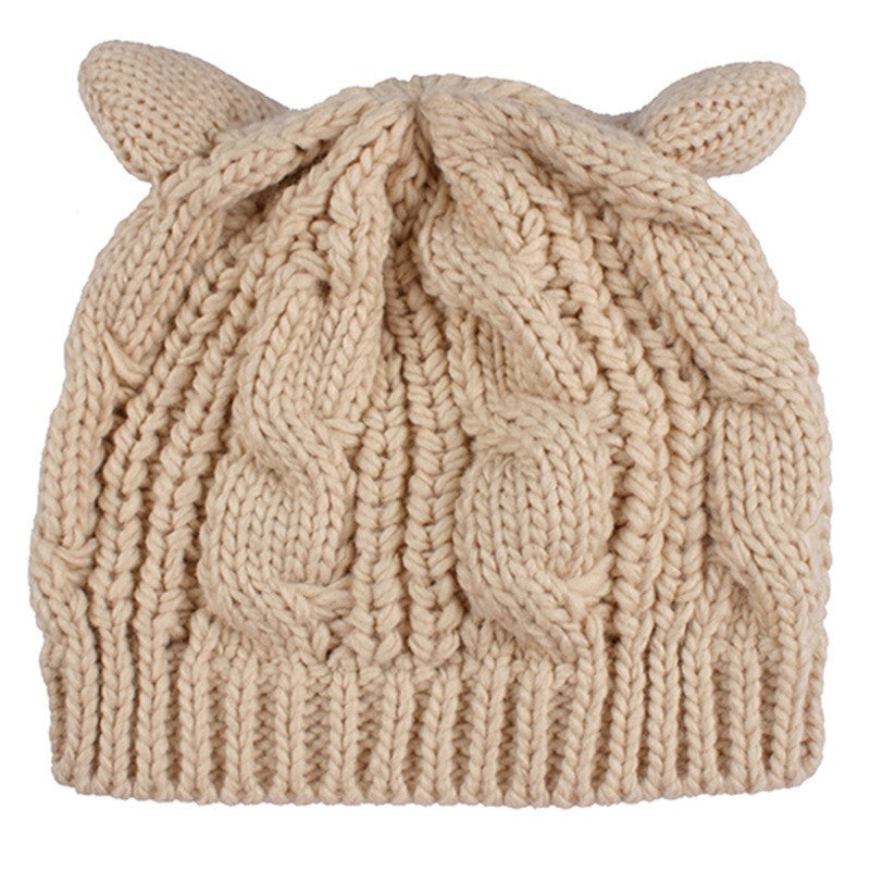 Handmade 3D Knitted Cat Ear Beanie Hat for Winter in Eight Colours