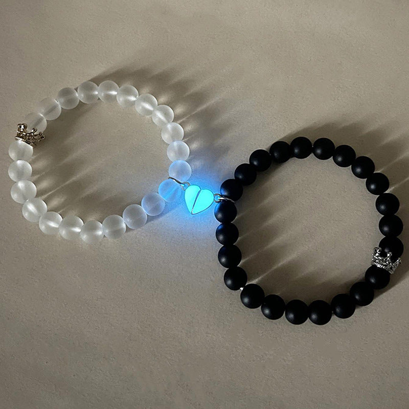 Handmade Crown Charm Couple Bracelets, Luminous Glow In The Dark
