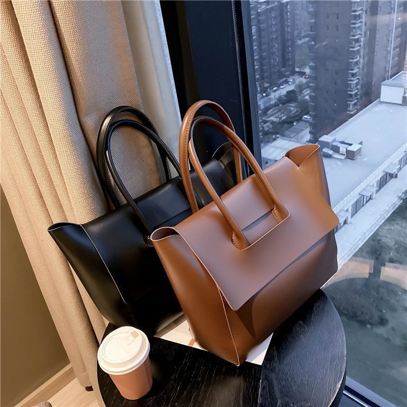 Women's Large Capacity Retro Shoulder Tote Bag, Solid Colour