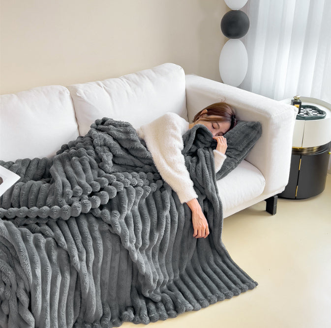 Soft Faux Rabbit Fur Blanket, Thick Bubble Velvet Throw
