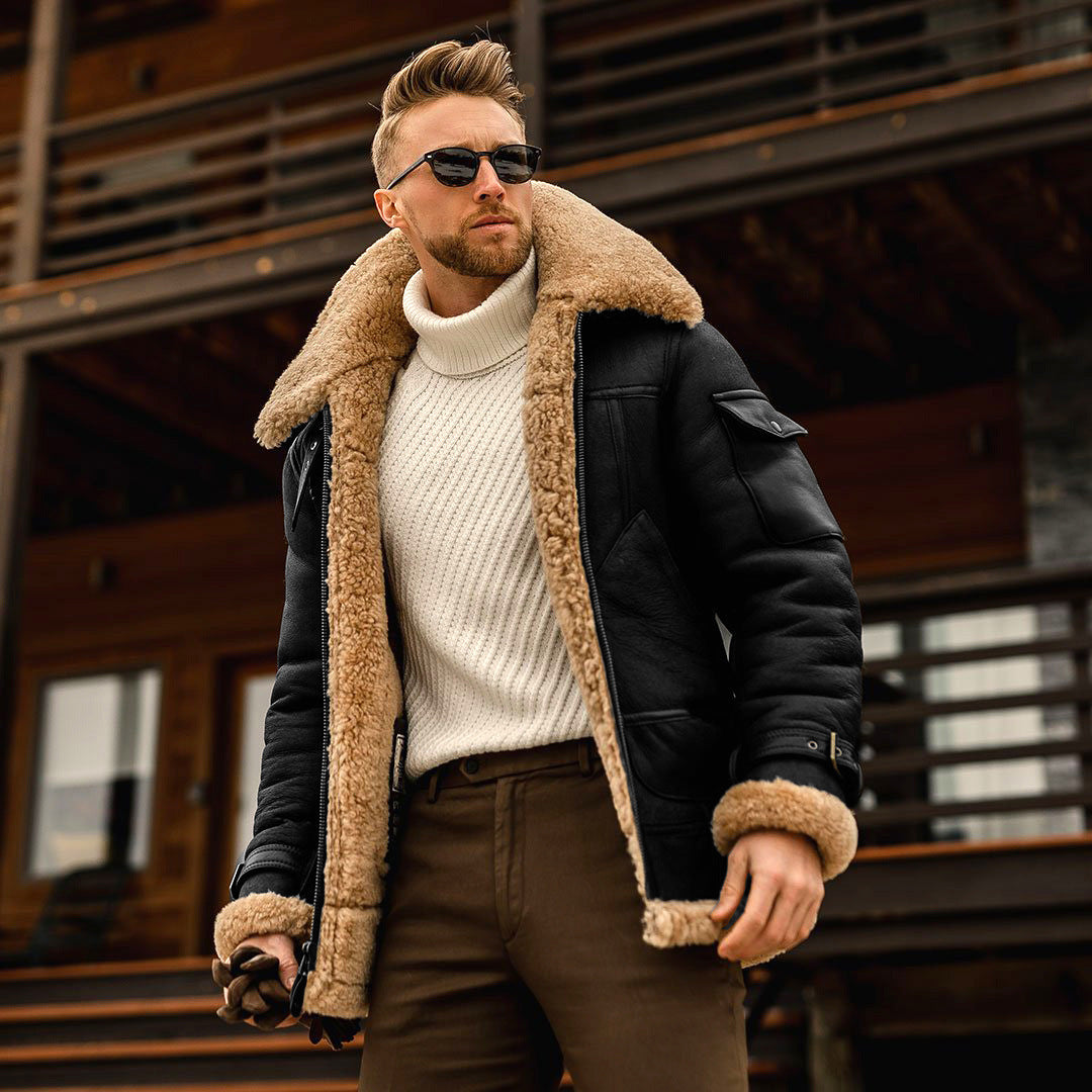 Men's Winter Military Fleece Jacket With Fur Collar