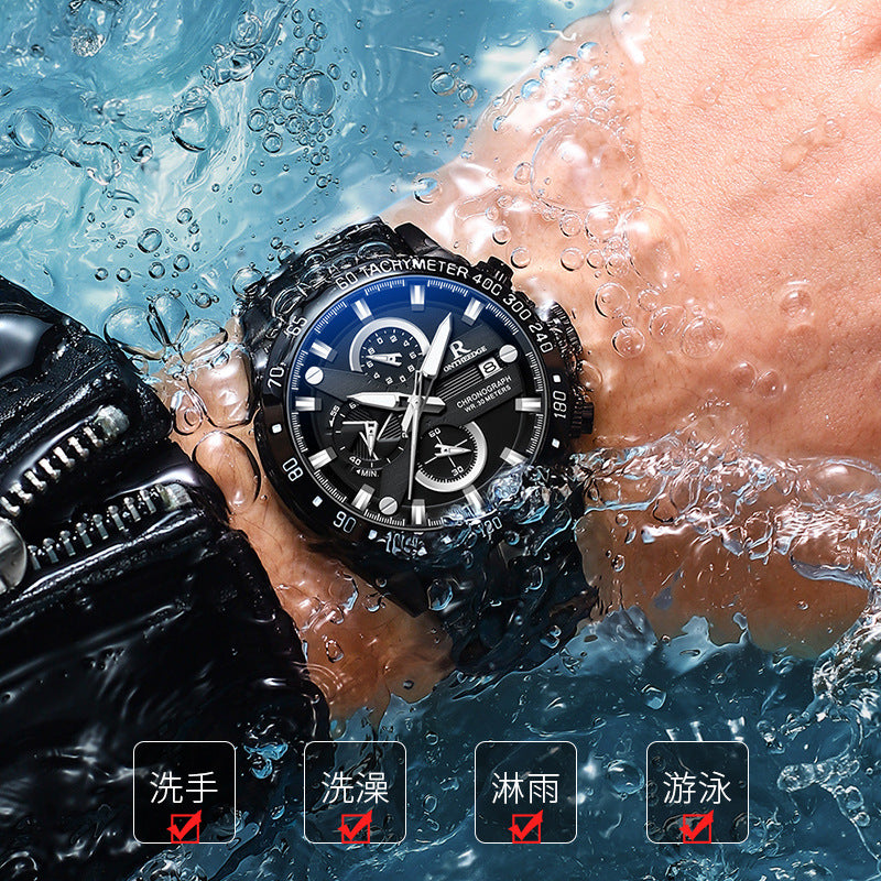 Men's Simple Water-Resistant Quartz Watch with Steel Strap