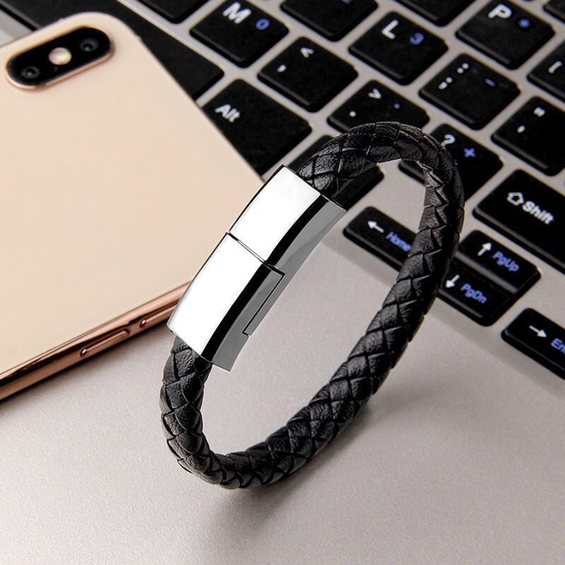 Leather Bracelet Charging Cable, Wearable USB Data Cord