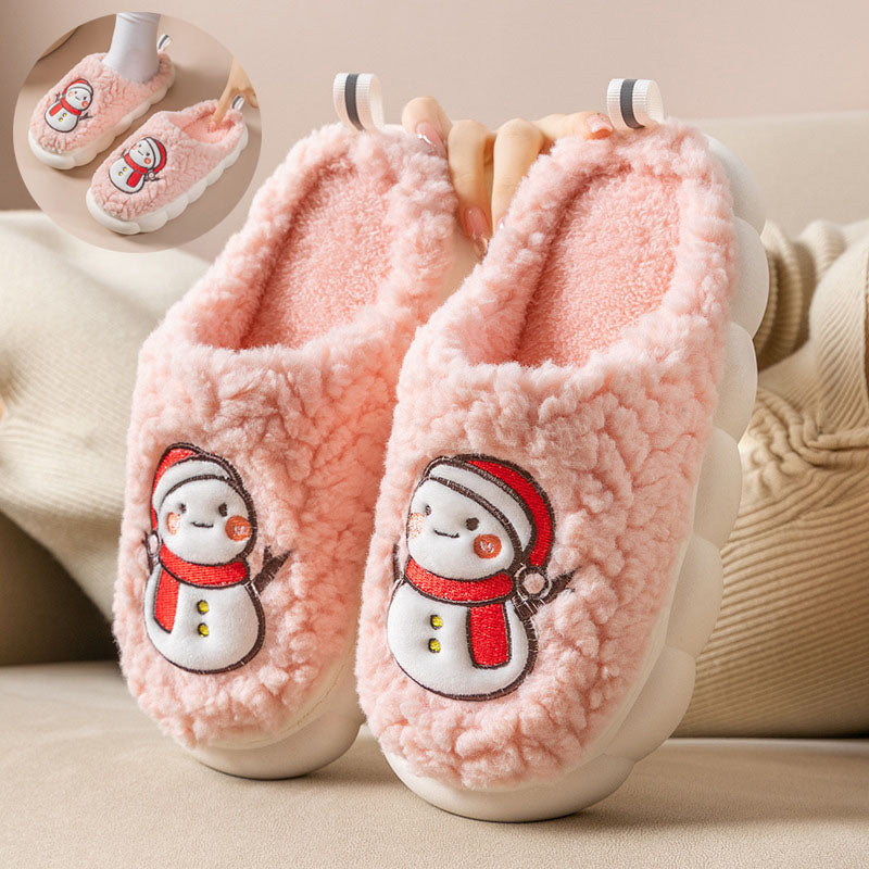Cute Snowman Plush Slippers with Thick Anti-Slip Sole