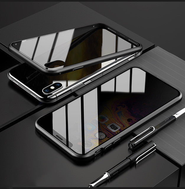 Magnetic Privacy Glass Phone Case With Metal Frame Protection