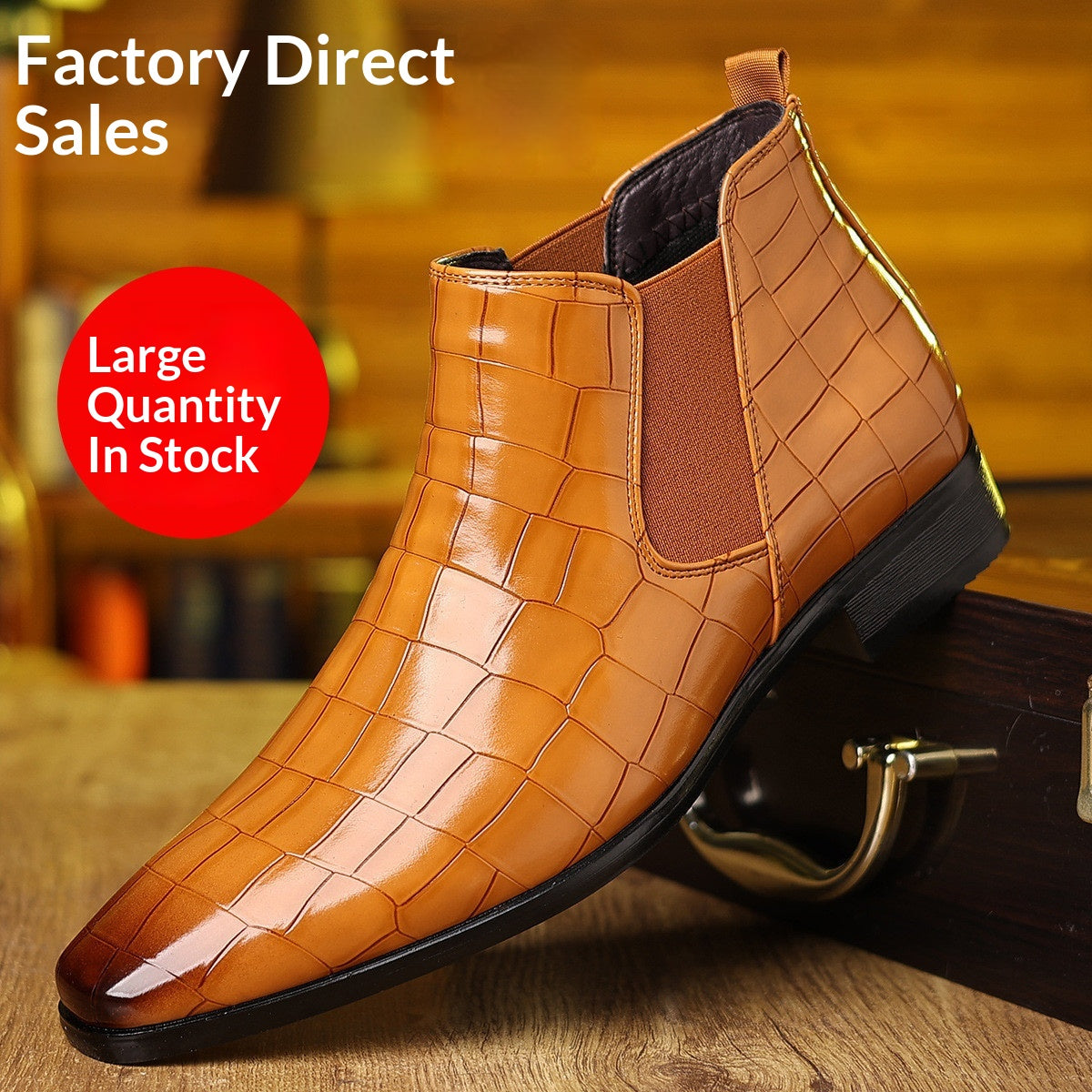 Men's Elegant Leather Shoes with Plaid Pattern in Six Colours
