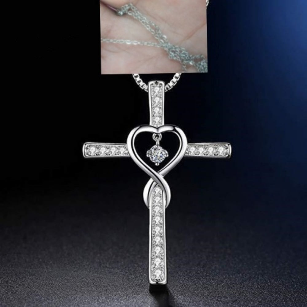 Birthstone Crystal Cross and Heart Pendant Necklace, Gold-Plated