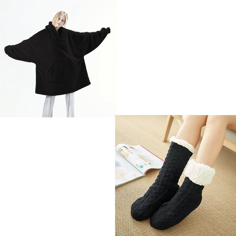Oversized Fleece Hoodie With Big Pocket, Thick Double-Sided