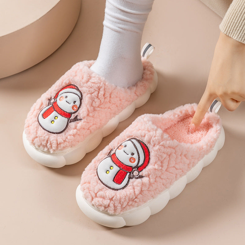 Cute Snowman Plush Slippers with Thick Anti-Slip Sole