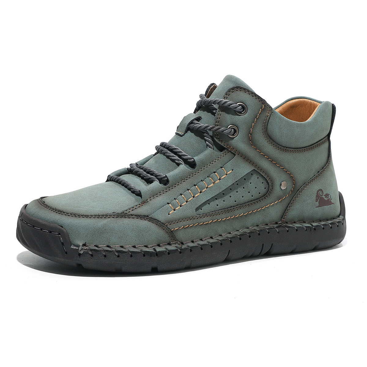 Men's Breathable Flat-Lace High-Top Shoes with Leather Lining
