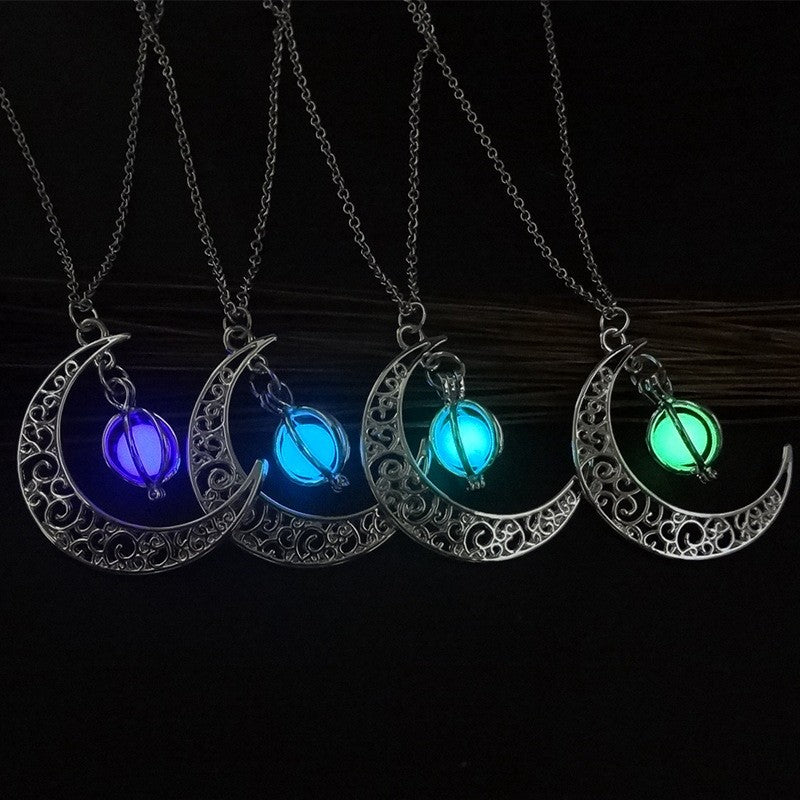 Glowing Moon Stone Pendant Necklace For Women, Luminous Charm