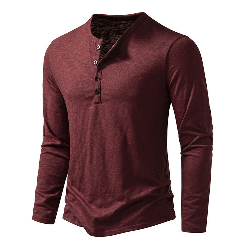 Men's Long-Sleeved Casual Button Pullover T-Shirt