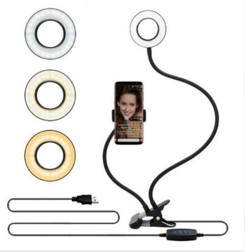 Adjustable LED Selfie Ring Light with Clamp Phone Holder