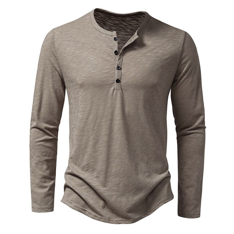 Men's Long-Sleeved Casual Button Pullover T-Shirt