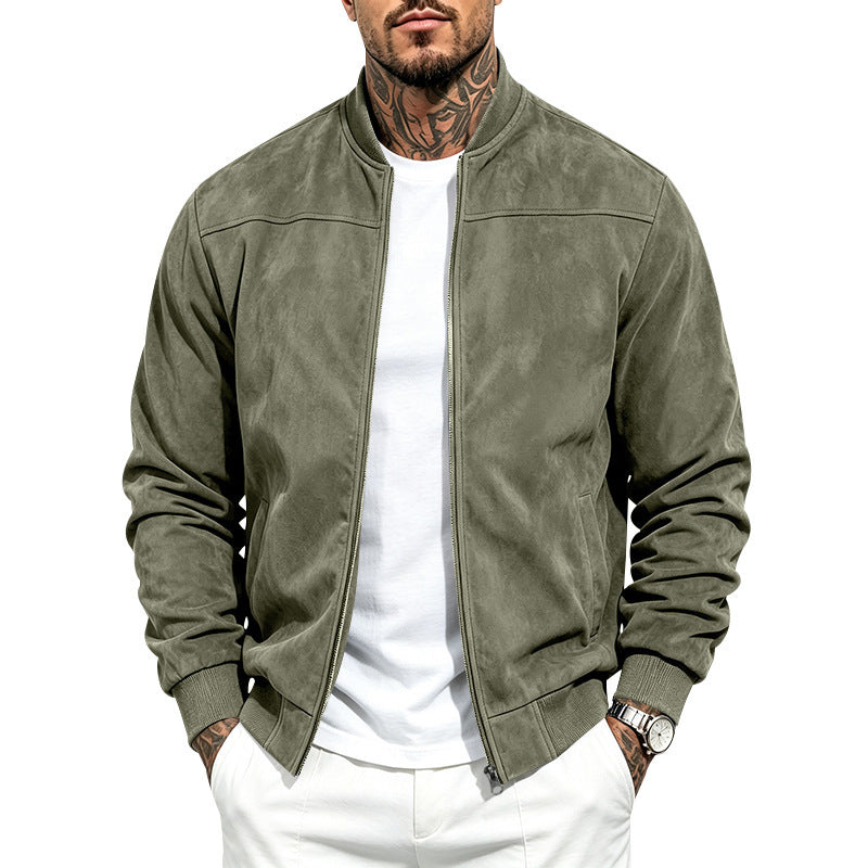 Men's Suede Zip-Up Jacket With Full Zip Closure, Casual Fit