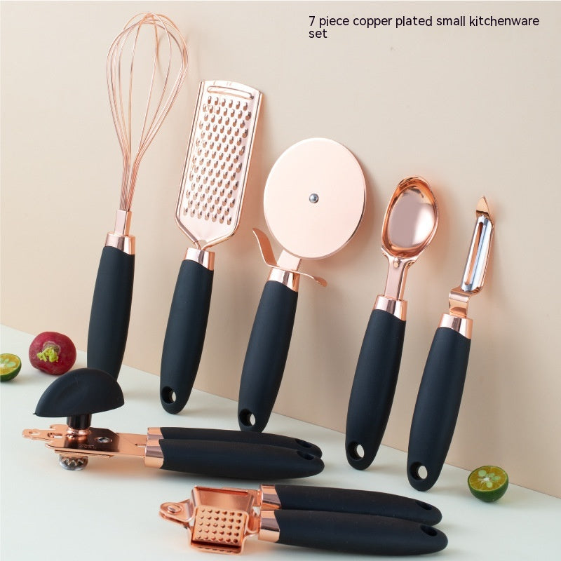 Kitchen Peeler and Utensil Set with Copper-Plated Holder