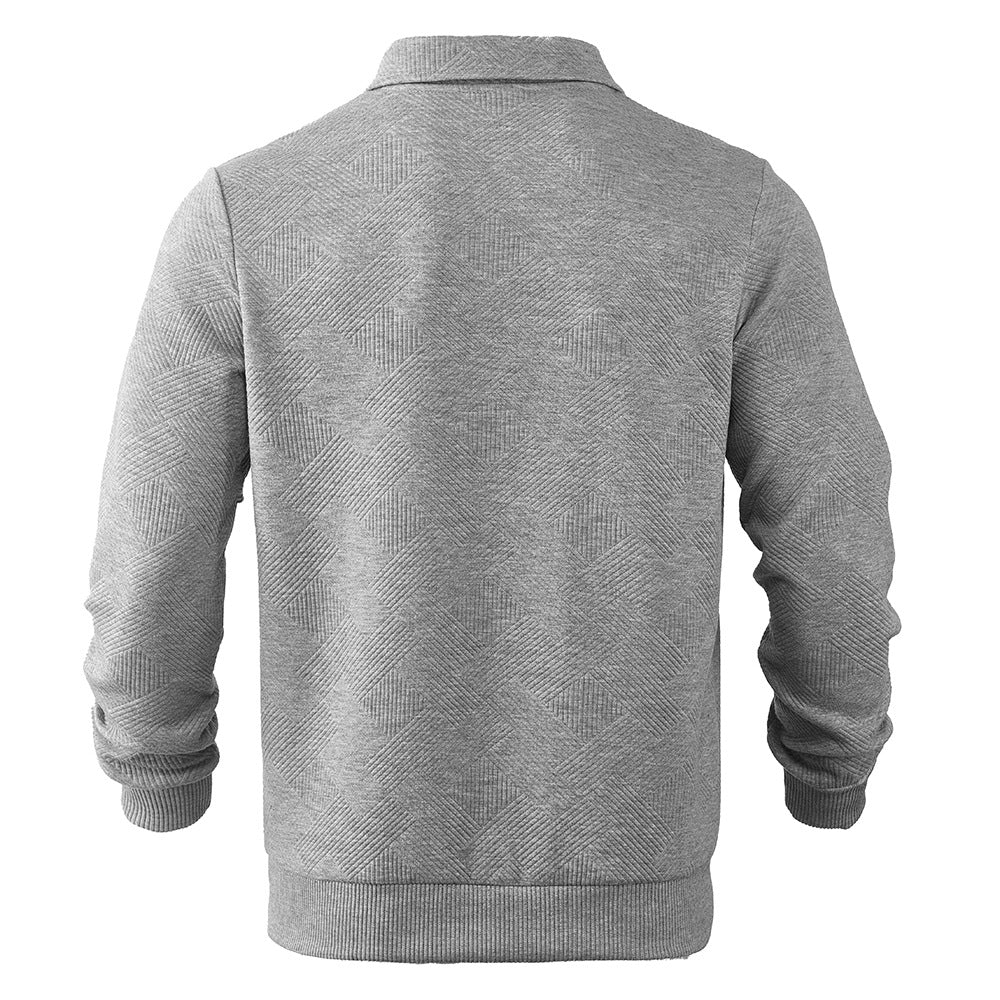 Men's Lapel Jacquard Half-Zip Sweatshirt in Solid Colours