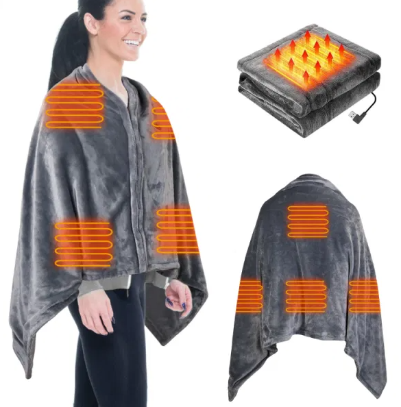 USB Heated Poncho Blanket With Zipper, Electric Wrap