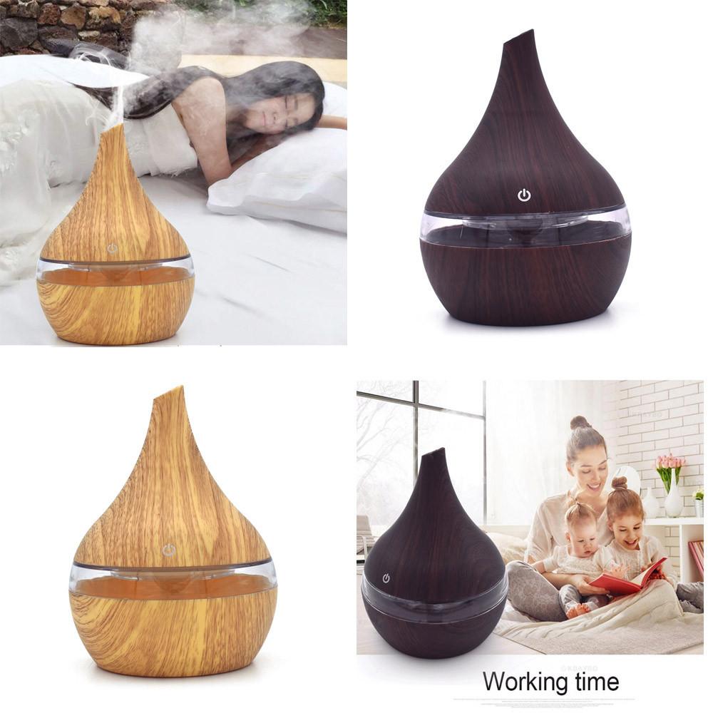 LED Essential Oil Aroma Diffuser with Wood Grain Finish and USB Power