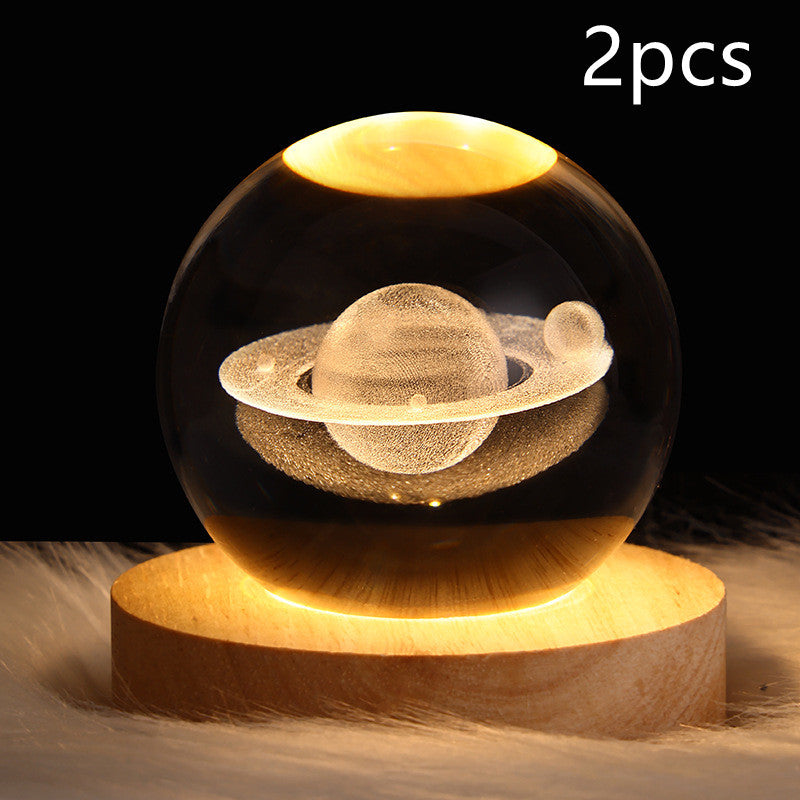 LED Galaxy Crystal Ball Night Light With Solid Wood Base