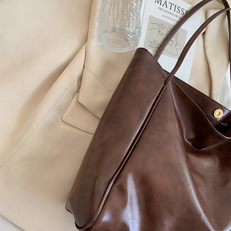 Large Capacity Women's Leather Handbag, Japanese Korean Style Tote