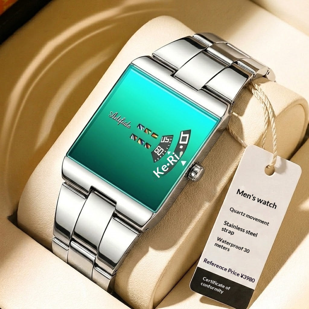 Square Quartz Waterproof Steel Band Luxury Men's Wristwatch