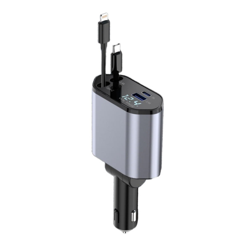 4-in-1 Retractable Car Charger, 120W Fast Charging with USB-C Cables