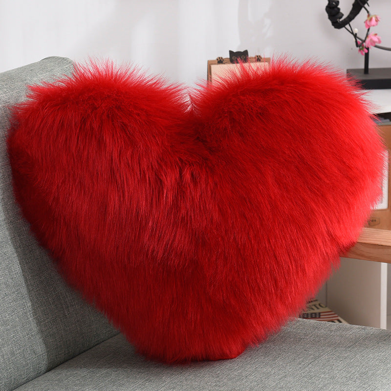 Heart Shape Plush Throw Pillow, Fluffy Shaggy Sofa Cushion