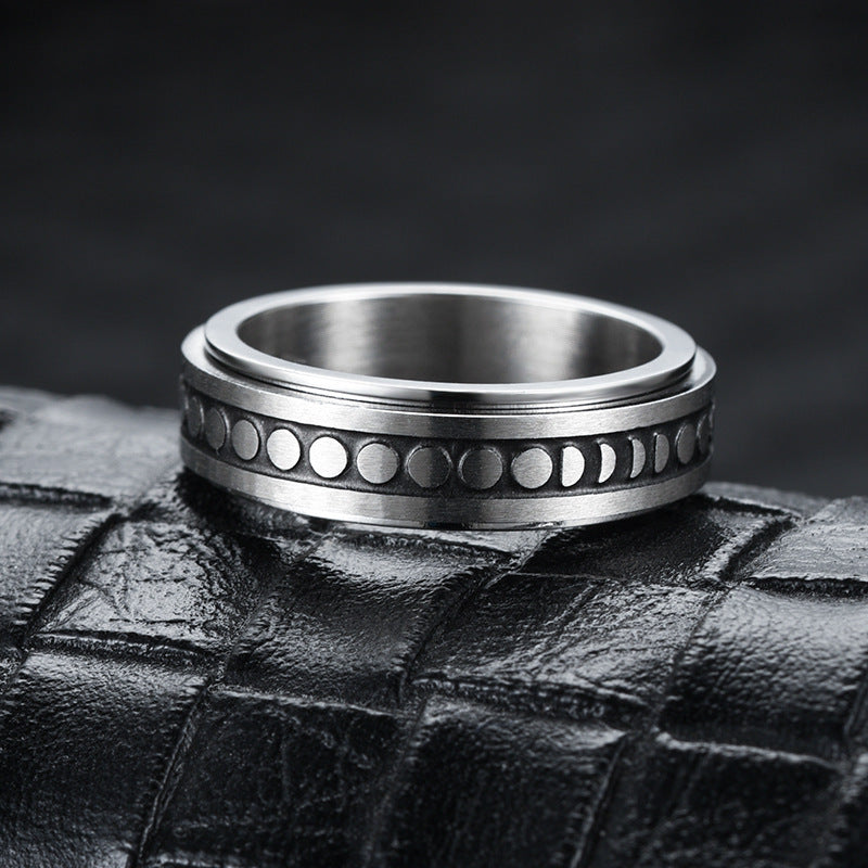Stainless Steel Spinner Ring With Moon And Stars Design