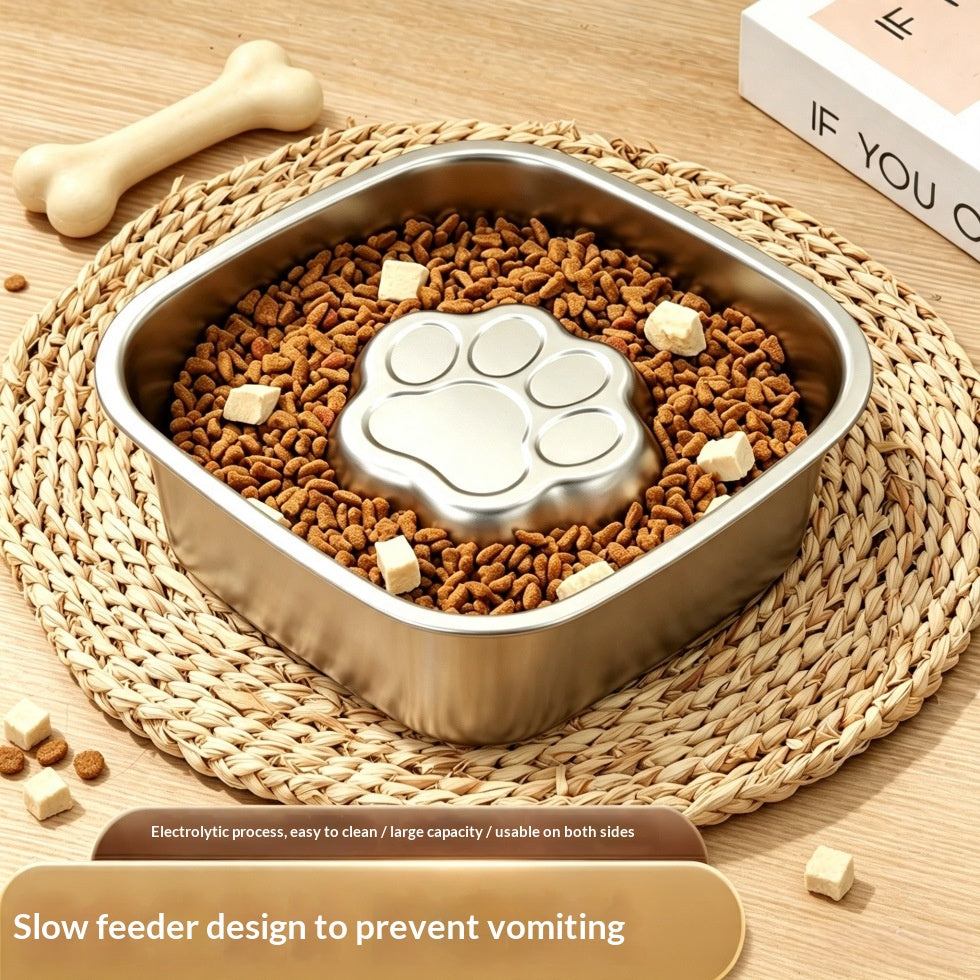 Thickened Stainless Steel Slow Feeder Pet Bowl, Round Or Square