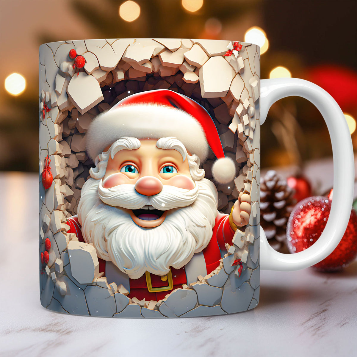 3D Christmas Ceramic Mug with Santa Snowman Space Design