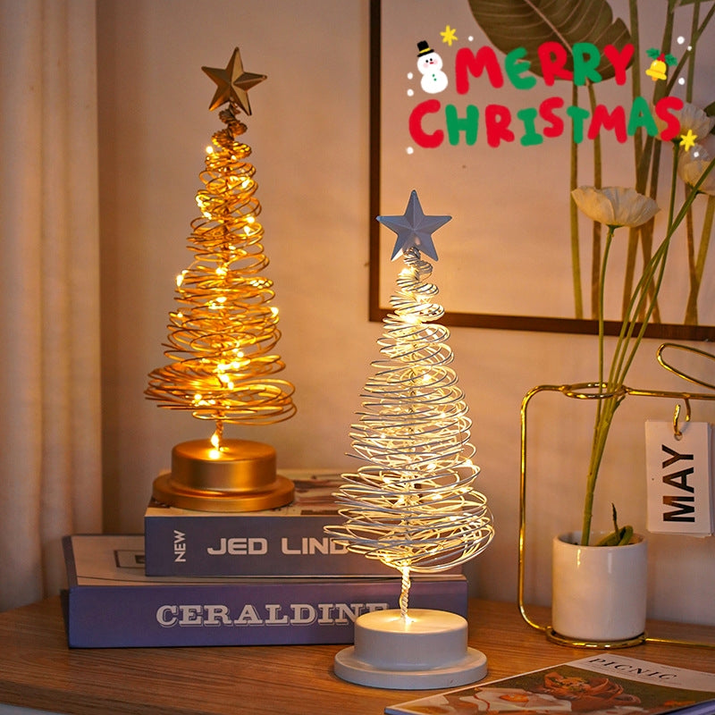 LED Christmas Tree Spiral Light Wrought Iron Table Ornament