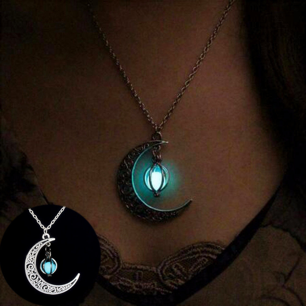 Glowing Moon Stone Pendant Necklace For Women, Luminous Charm