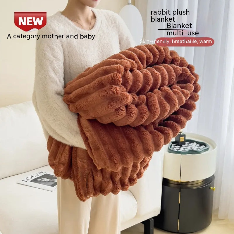 Soft Faux Rabbit Fur Blanket, Thick Bubble Velvet Throw