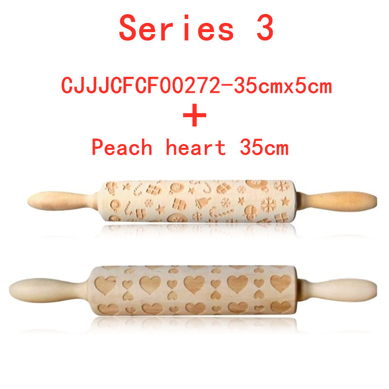 Wooden Christmas Embossing Rolling Pin for Cookies and Dough
