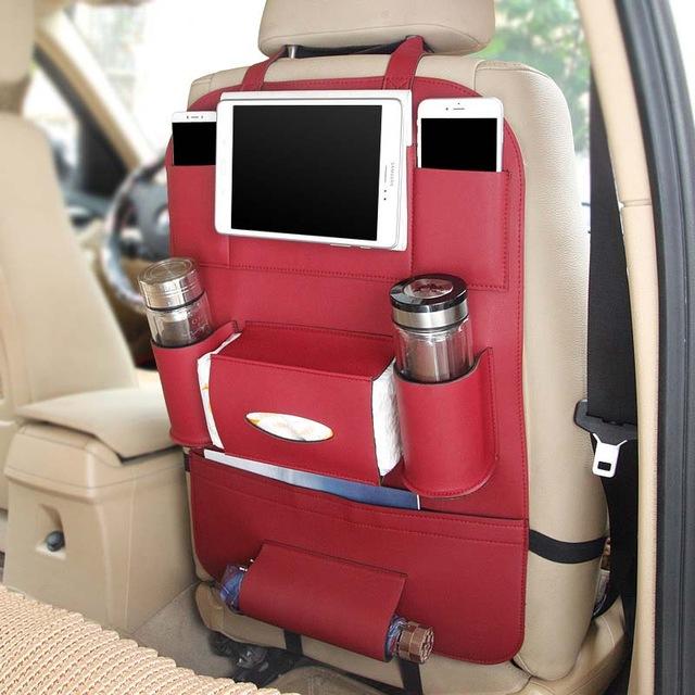 Universal PU Leather Car Seat Back Organiser, 58cm x 41cm Storage