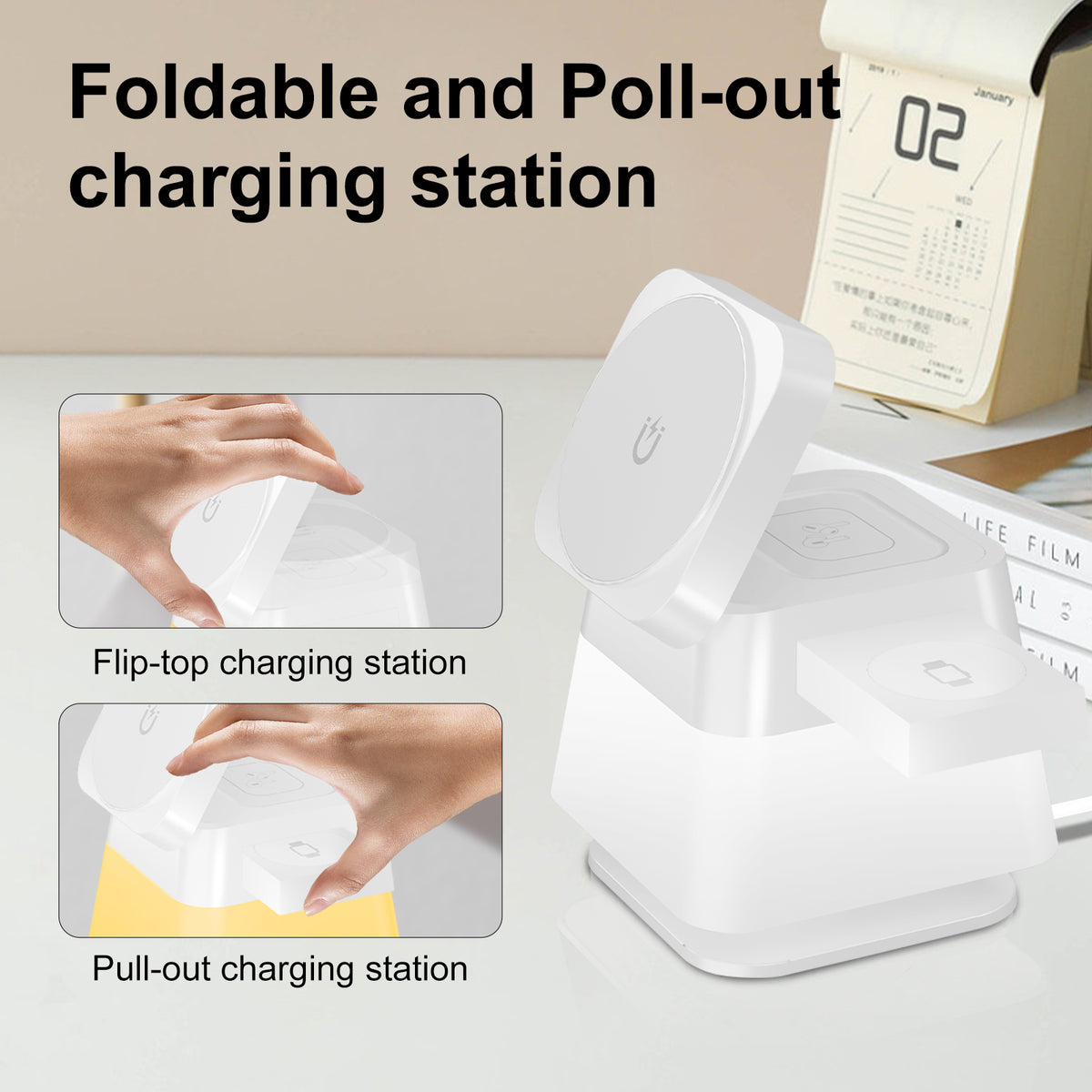 4 In 1 Magnetic Wireless Charger Stand With Rotating Colour Light