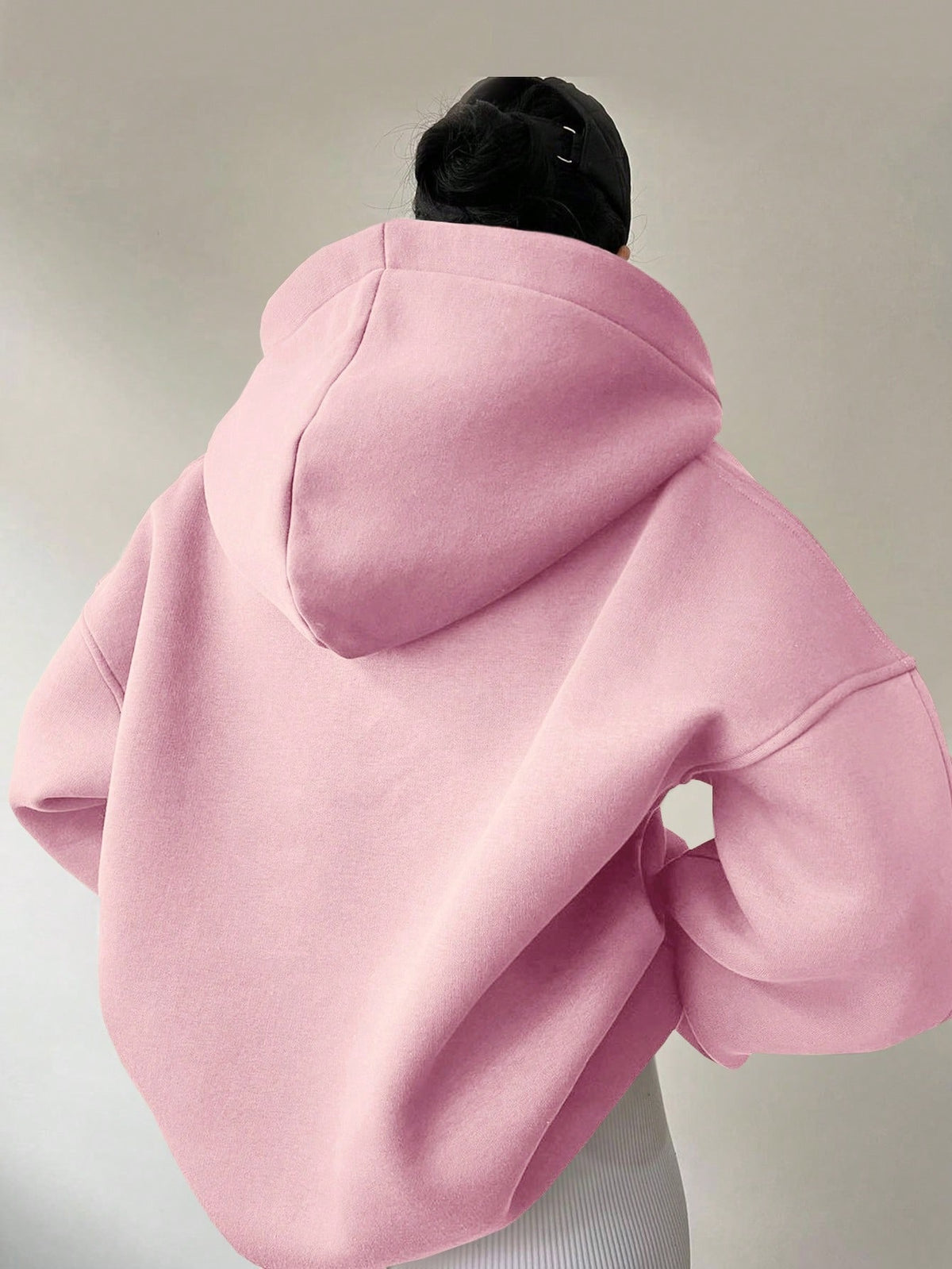 Women's Solid Colour Loose Hoodie with Long Sleeves