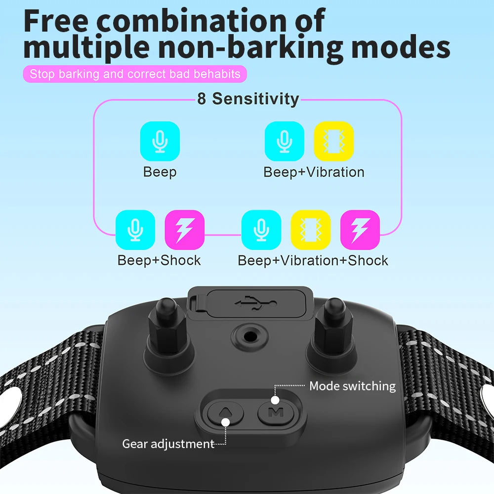 Rechargeable Anti-Barking Dog Collar, 4 Modes Smart Bark Control