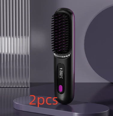 2-in-1 Cordless Hair Straightener Brush, USB Rechargeable
