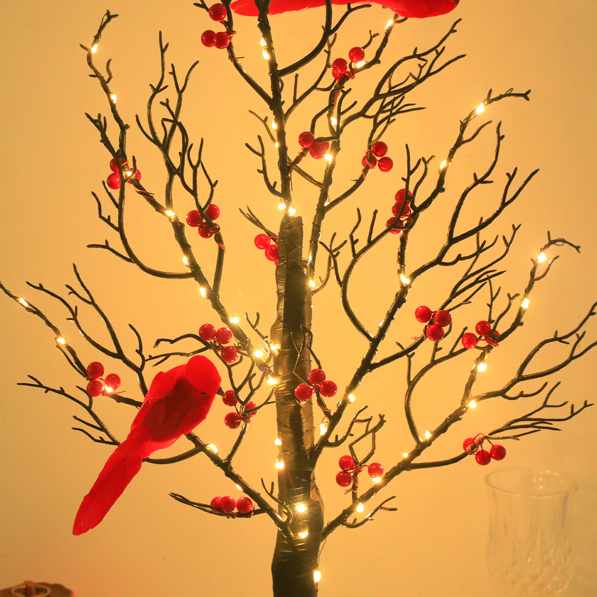 Lighted Mini Birch Tree with 60 LEDs and Cardinals