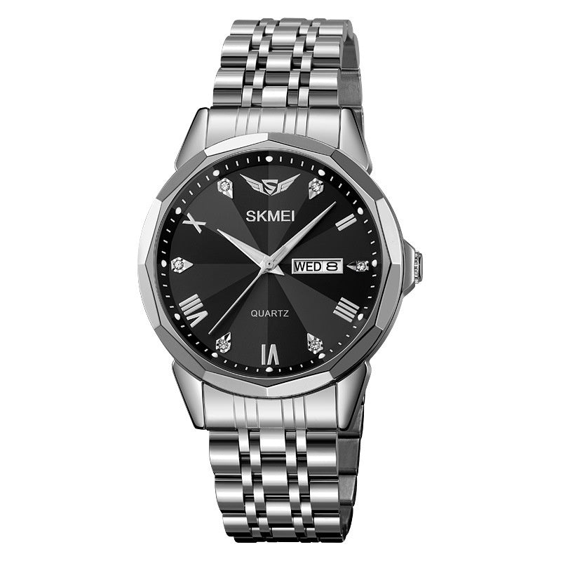 Men's Business Quartz Watch with Calendar and Solid Steel Strap