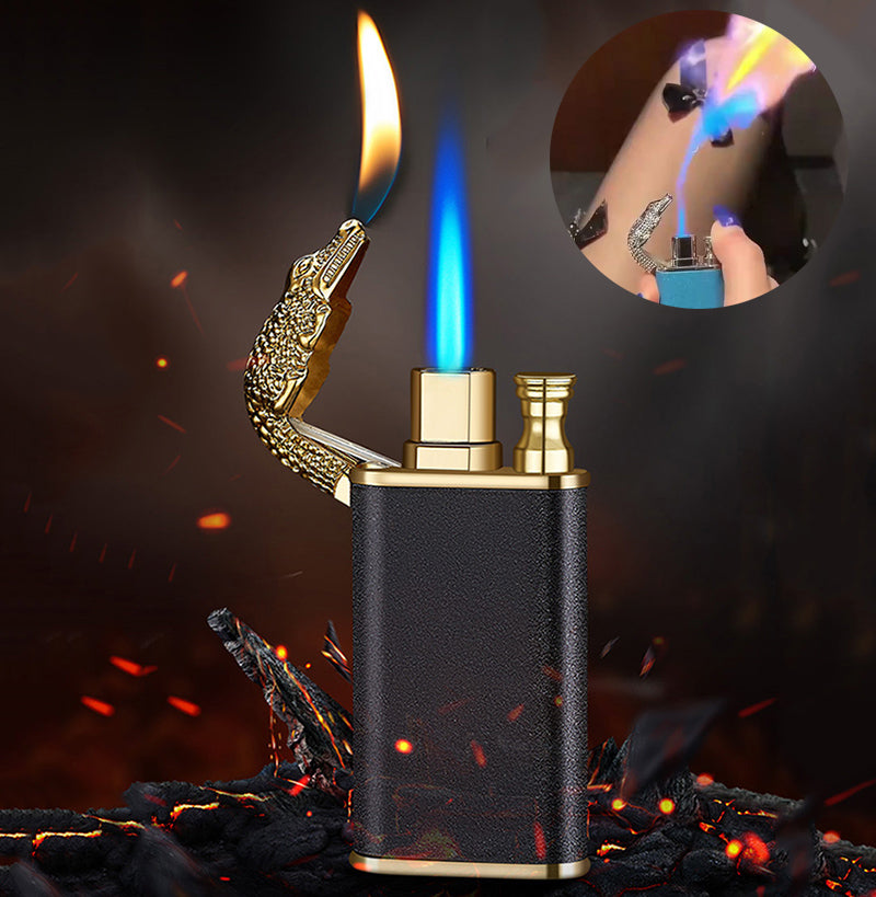Windproof Metal Gas Lighter With Blue Flame And Double Fire
