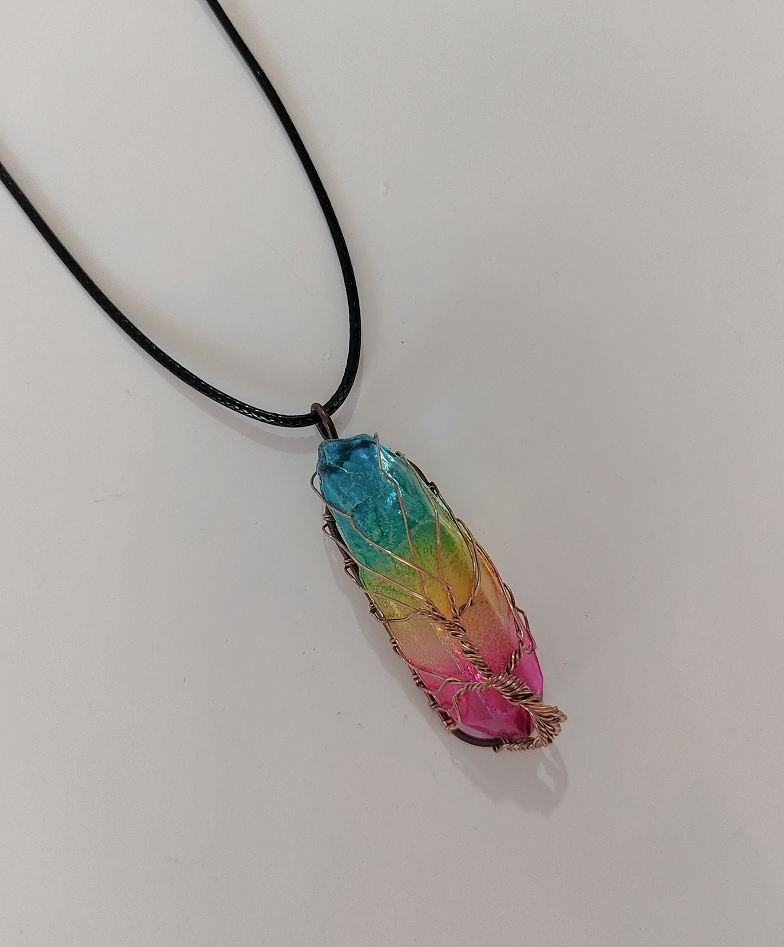 Natural Stone Crystal Pillar Tree Of Life Pendant Necklace