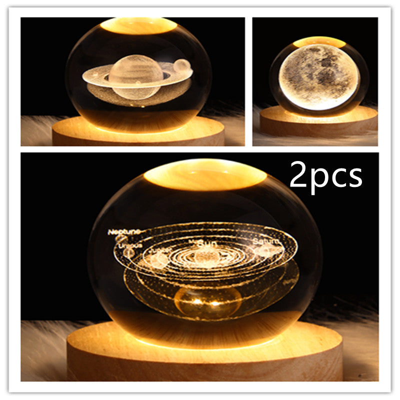LED Galaxy Crystal Ball Night Light With Solid Wood Base