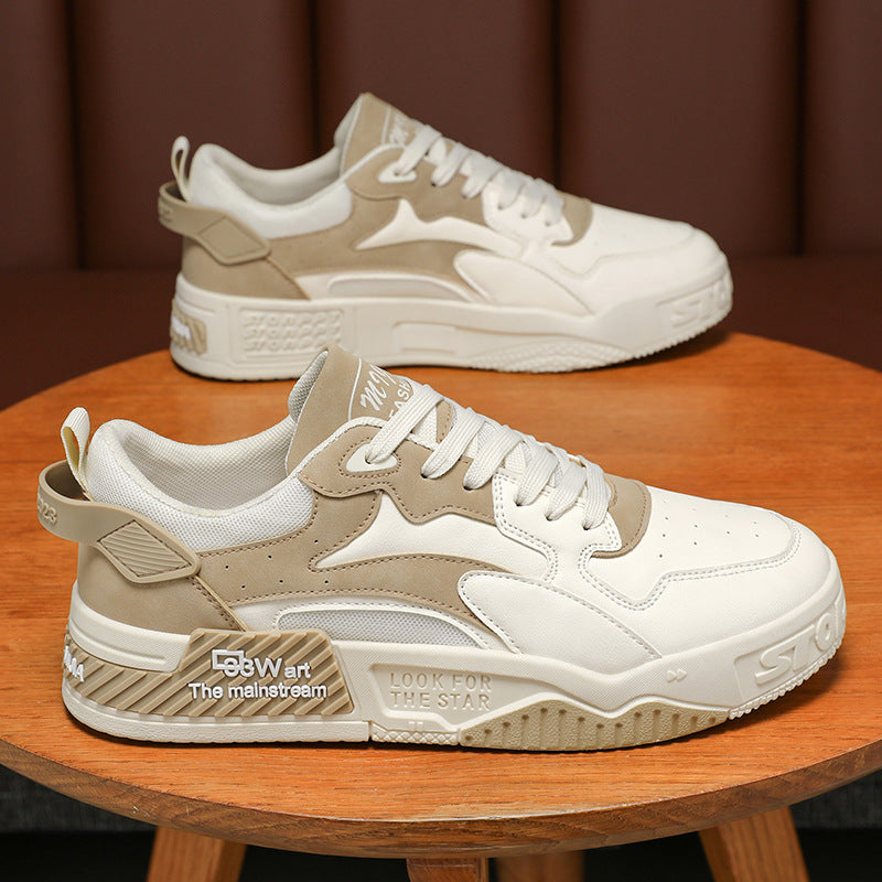 Men's Breathable White Casual Leather Shoes in Black and Beige
