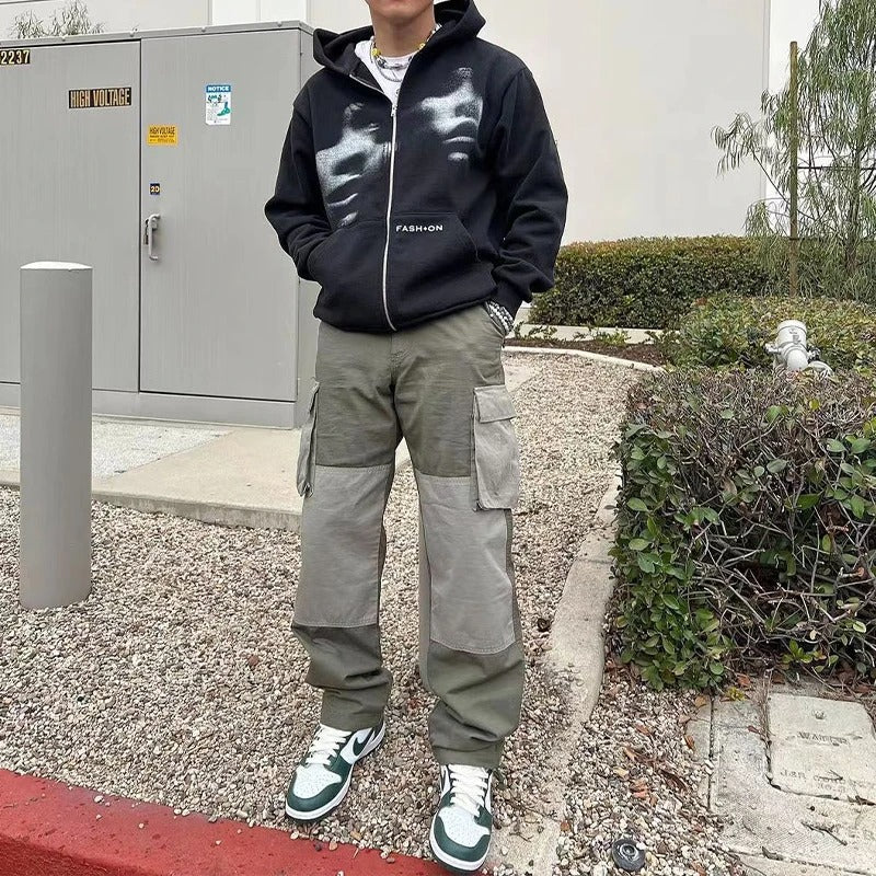 Unisex Y2K Style Zip Hoodie in Black, Sizes M to 2XL